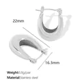 Silver irregular U-shaped stainless steel hoop earrings with size and weight details - Steel Irregular U-Shape/C-Shape Earrings (EH603S)