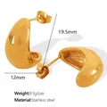 Elegant gold-plated stainless steel C-shaped water drop stud earrings with smooth finish - Gold Irregular C-Shape Water Drop Earrings (EH618G)