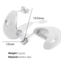 High-quality chunky silver C-shaped stainless steel earrings with a polished mirror finish - Steel Irregular C-Shape Water Drop Earrings (EH618S)