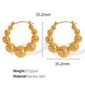 Gold-plated bubble textured stainless steel C-shaped hoop earrings, 35.2mm diameter size. - Irregular Geometric Bubble Texture Earrings (EH757G)