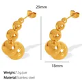 Elegant gold geometric C-shaped stainless steel beaded hoop earrings for women jewelry - Graduated Spheres C-Shape Earrings (EH785G)
