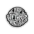 Unique Gothic style circular shoe charm featuring 'We Are The Weirdos Mister' artistic lettering - MQ266-06