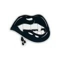 Gothic style vampire lips shoe charm with fangs for DIY clogs, black and white finish - MQ266-15