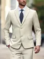 Detailed macro view of cream slim fit linen two-piece business suit for men wedding - XS / Top And Bottom / Off White