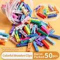Set of 50 vibrant 35mm mini wooden clips for decorative photo displays and DIY crafts - Standard Type / 35mm (50 Pieces/Bucket) / Colorful