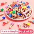 Pack of 50 colorful 35mm wooden clothespins with stars for photo display and DIY craft projects - Five-pointed Star / 35mm (50 Pieces/Pack) / Colorful