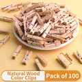 Set of 100 natural wooden clips, 35mm small clothes pins for photos - Standard Type / 35mm (100 Pieces Pack) / Natural Wood Color