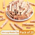 Set of 20 large 60mm natural wood clips for handicraft photos and decorative laundry use - Large Size / Large 60mm (20 Pieces/Pack) / Natural Wood Color
