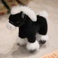 Realistic black horse plush toy with soft white fluffy mane and decorative harness - American Black / 27cm