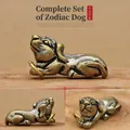 Antique brass Chinese Zodiac dog figurine for creative DIY keychain and desktop decor - Brass Color (Lying Dog)