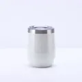 Detailed view of a white 12oz stainless steel egg-shaped insulated tumbler with lid - With Lid / White