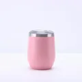 Detailed frontal view of a matte pink 12oz stainless steel vacuum insulated wine tumbler - With Lid / Pink