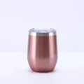 Detail of a 12oz rose gold stainless steel egg-shaped insulated wine tumbler with clear lid - Rose Gold