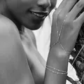 Elegant minimalist silver-tone multilayer hand chain bracelet featuring delicate disc details - Multi-layer Sequin Linked Style / Silver