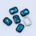 Octagon rectangular teal blue crystal glass rhinestones with silver pointed back for DIY - Peacock Blue