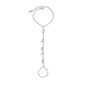 Elegant silver alloy slave bracelet with clear crystal charms and bead chain detail - Five Bezel-set Rhinestones Linked Style / Silver