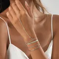 Chic layered silver-tone hand chain bracelet set featuring multiple chain styles - Mixed Multi-layer Chain Linked Style / Silver