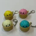 Lot de quatre porte-clés anti-stress en forme de brioche vapeur colorée rose et jaune - Pain d'Expression à 1 Touche (Sans Lumière) / Beige