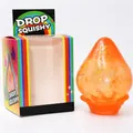 Glittery orange water drop squishy stress relief toy with its rainbow retail packaging box - Color Box Packaging / Orange