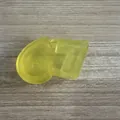 Close-up of translucent yellow '67' shaped TPR squeeze toy for stress relief - Yellow