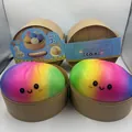 Detailed close-up view of two giant rainbow squishy bun toys in steamer packaging boxes. - Rainbow Large Bun / Large (25CM) / Rainbow