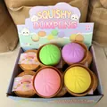 Colorful squishy dumpling stress relief toys in mini plastic steamer baskets for kids. - Flour Style (Colorful) / 8.5cm (OPP Bag)