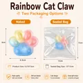 Rainbow cat paw squishy toy with size details and packaging options for stress relief - Bulk Packaging / Three-Color Rainbow Cat Paw