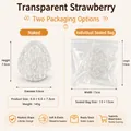 Transparent large strawberry sensory stress relief squeeze toy shown in two packaging options - Jumbo Strawberry / Bulk Packaging / Clear