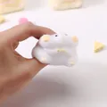 Detailed close-up of a white fuzzy hamster squishy toy being squeezed to show texture - Hamster (With Header & Bell) / 1 Piece / White