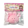 Detailed view of pink plush bunny squishy toy in cute cartoon gift packaging - Card Head PVC Bag / Pink Cute Rabbit Head