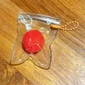 Realistic red bayberry squishy stress relief toy in a clear zipper pouch with orange chain - Waxberry (Bright Red) / 1 Piece Pack