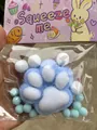 Large 7cm blue and white fuzzy cat paw stress relief squishy toy for sensory play - Large Flocked Style / Blue Cat Paw