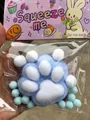 Large 7cm blue and white fuzzy cat paw stress relief squishy toy for sensory play - Large Flocked Style / Blue Cat Paw