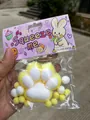 Handheld 7cm soft yellow and white cat paw squeeze toy with cute rabbit packaging - Large Flocked Style / Yellow Cat Paw