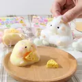 Cute hamster squishy stress relief toy in white and yellow colors with cheese prop - Flocked Hamster / 60.00g / White