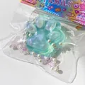 Jouet squishy patte de chat pailletée bleue avec perles et papillon pour décompression - Grande Patte de Chat (Vert)