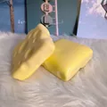 Macro view of soft texture on yellow cheese and toast shaped slow rising squishy toys - Cheese Toast