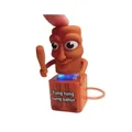 Detail of a funny brown humanoid stress relief toy with blue LED light and sound - OPP Bag / Brown