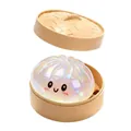 Lindo juguete baozi translúcido con purpurina de rebote lento en cesta vapor - Estilo Perla con Purpurina