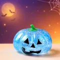Jouet anti-stress citrouille d'Halloween bleue pailletée translucide, 7.5x6cm - Tête de Citrouille / Bleu