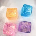 Colorful glitter cube squishy toys in four vibrant candy colors on white background. - Glitter Style / 5cm Size