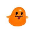 Vue détaillée d'un jouet squishy fantôme orange d'Halloween avec un visage souriant mignon. - Fantôme / Style Pectine / Orange