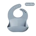 Soft adjustable waterproof silicone baby bib with food catcher pocket in dark blue - Dark Blue
