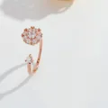 Elegante anillo abierto ajustable de oro rosa con flores y piedras brillantes para mujer - Anillo giratorio / Rosa oro