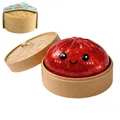 Kreatives rotes Glitzer-Baozi-Squishy-Spielzeug mit Smiley im Kunststoff-Dampfkorb - Rot Glitzer Stil