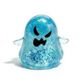 Detailed view of the translucent blue glittery ghost squeeze toy with an angry face - Medium / Blue Ghost