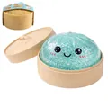 Juguete squishy de pan al vapor azul con purpurina en una cesta de vapor en miniatura - Estilo Cian con Purpurina