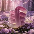 Close-up of pink gradient swirl unknot stress relief toy placed in a dreamy floral garden setting - White to Purple / Official Boxed