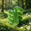 Close-up of a green photochromic unknot swirlz tangle stress relief toy in a sunny meadow. - Cyan to Green / Official Boxed