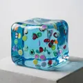 Translucent blue squishy cube toy with mixed fruit slices for stress relief - Fruit Ice Cube / OPP Bag / Blue
